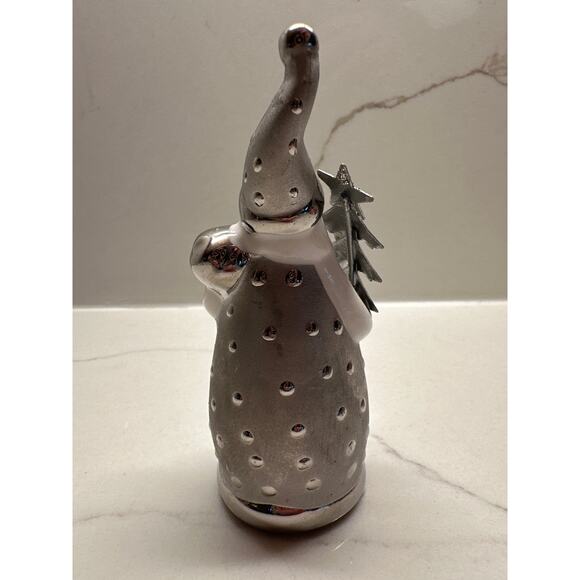 Vintage Pier 1 Christmas Figure Pere Noel Ceramic Santa with Tree Silver - Picture 4 of 7